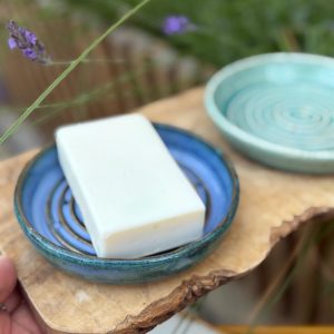 Handmade Ceramic Soap, sponge, brush Dish self draining blue dish