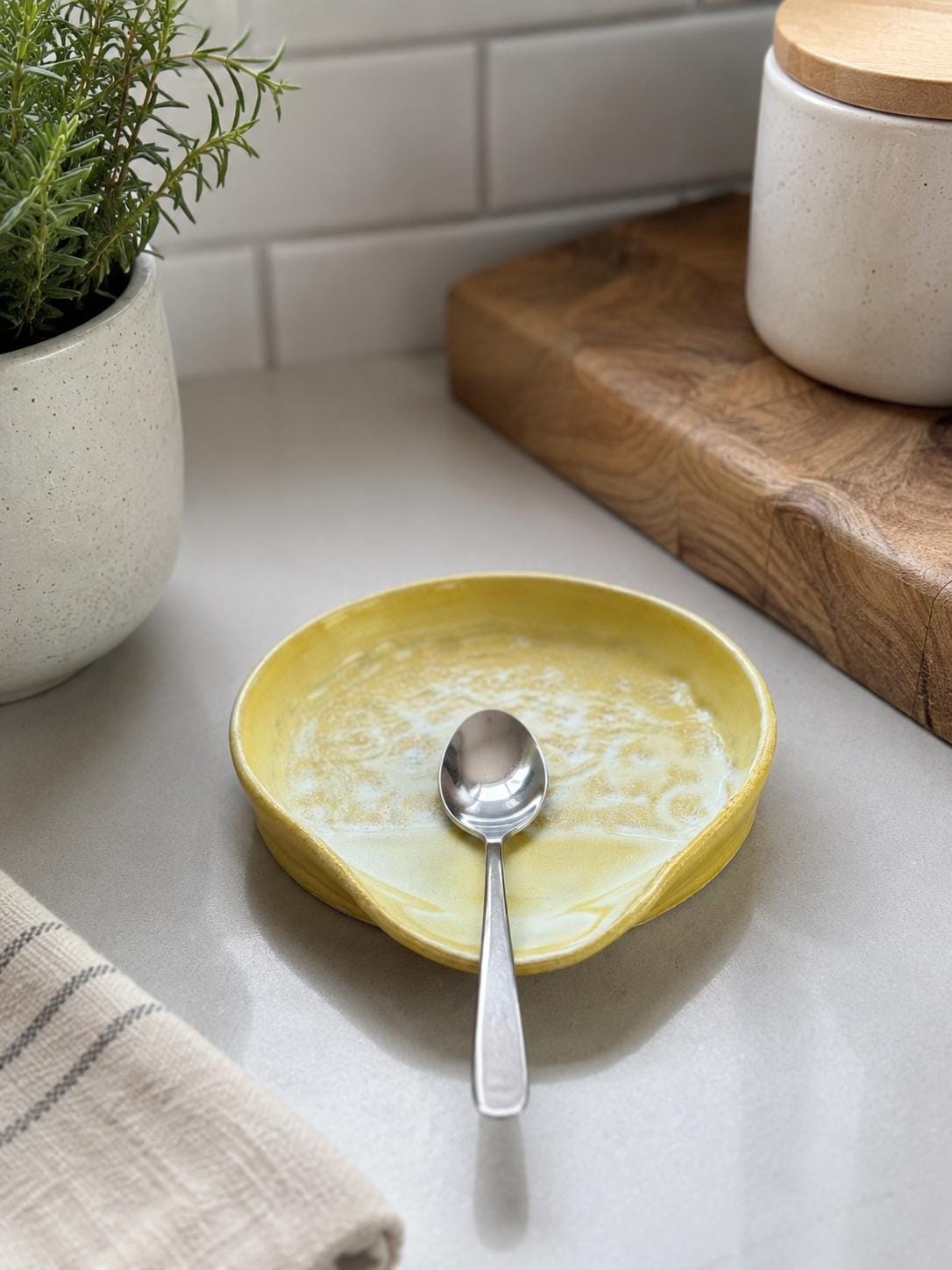 Spoon Rest Yellow, floral pattern |Kitchen Utensil Holder