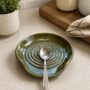 Handmade Ceramic Spoon Rest | Wheel Thrown Stoneware Kitchen Utensil Holder