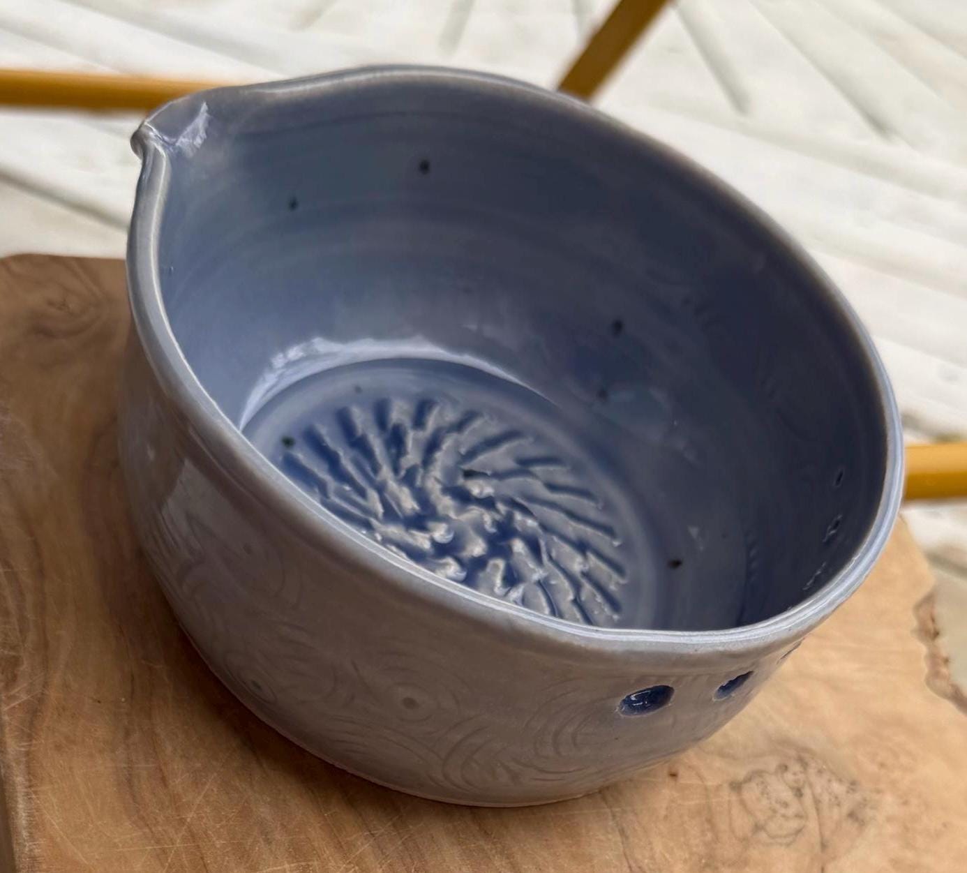 Handmade Ceramic Herb Stripper, Garlic Ginger Grater Bowl, Dressing Dish lavender - Image 12