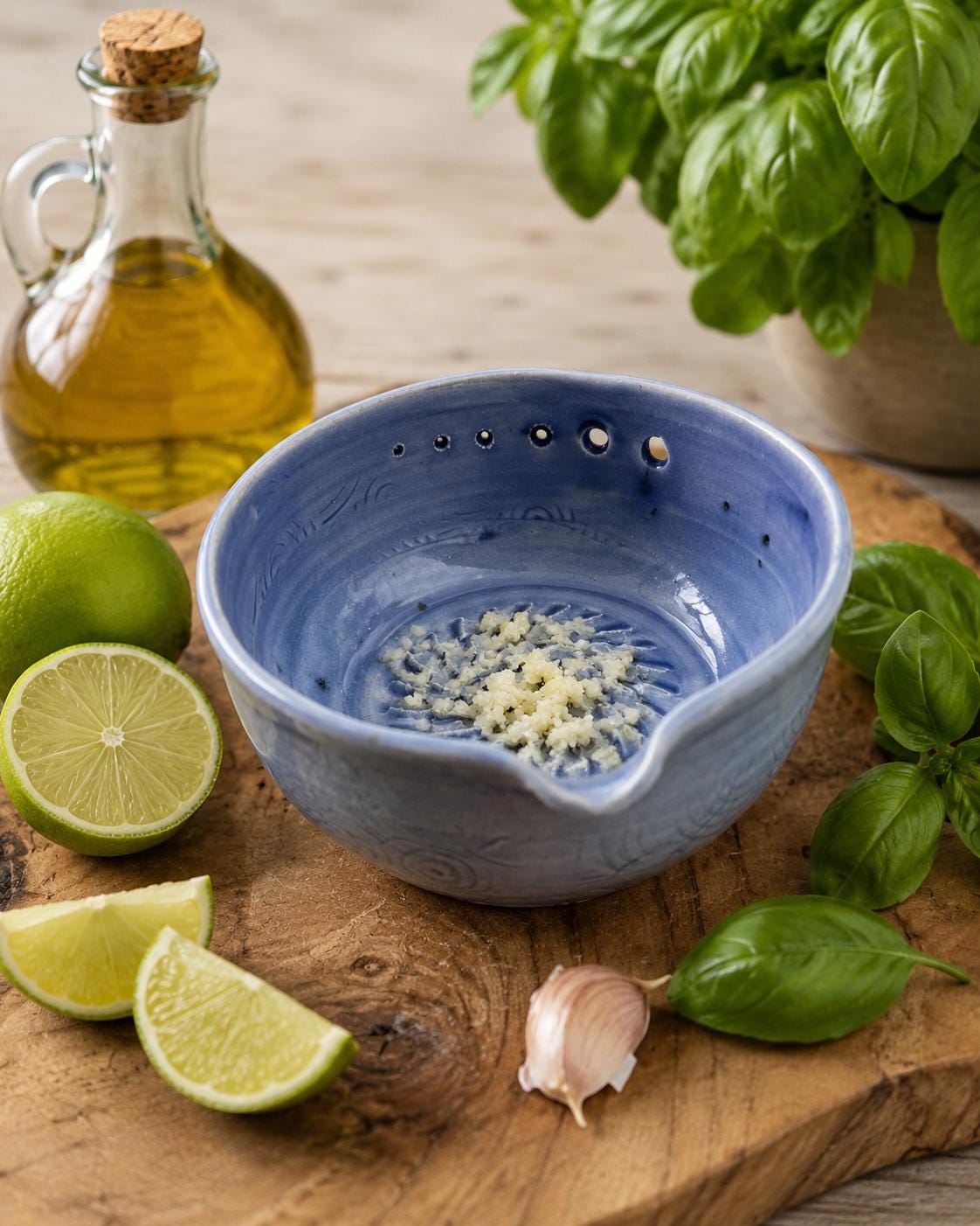 Handmade Ceramic Herb Stripper, Garlic Ginger Grater Bowl, Dressing Dish lavender
