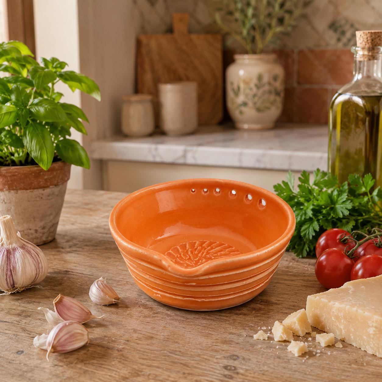 Handmade Ceramic Herb Stripper, Garlic Ginger Grater Bowl, Dressing Dish