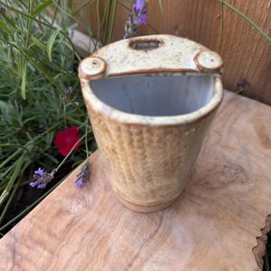 Handmade Stoneware Travel Mug, Reusable Pottery Coffee Cup, Beige Glaze